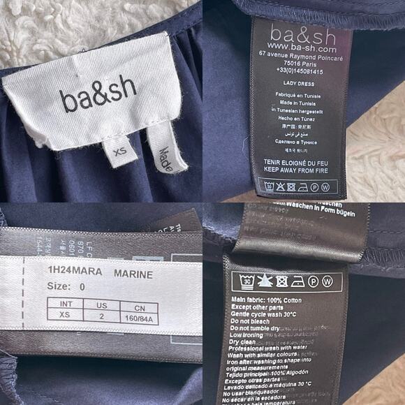 ba&sh marana lady dress marine navy blue maxi midi cotton sundress long XS - Picture 4 of 14